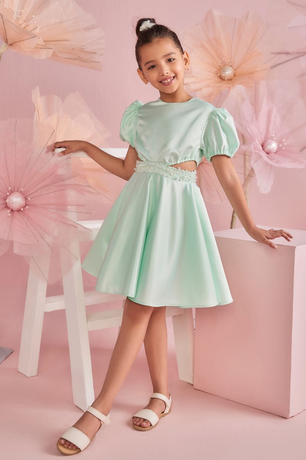 Mint Green Cut Out Dress – Green Designer Dress for Girls | PNK – Isha Arora India