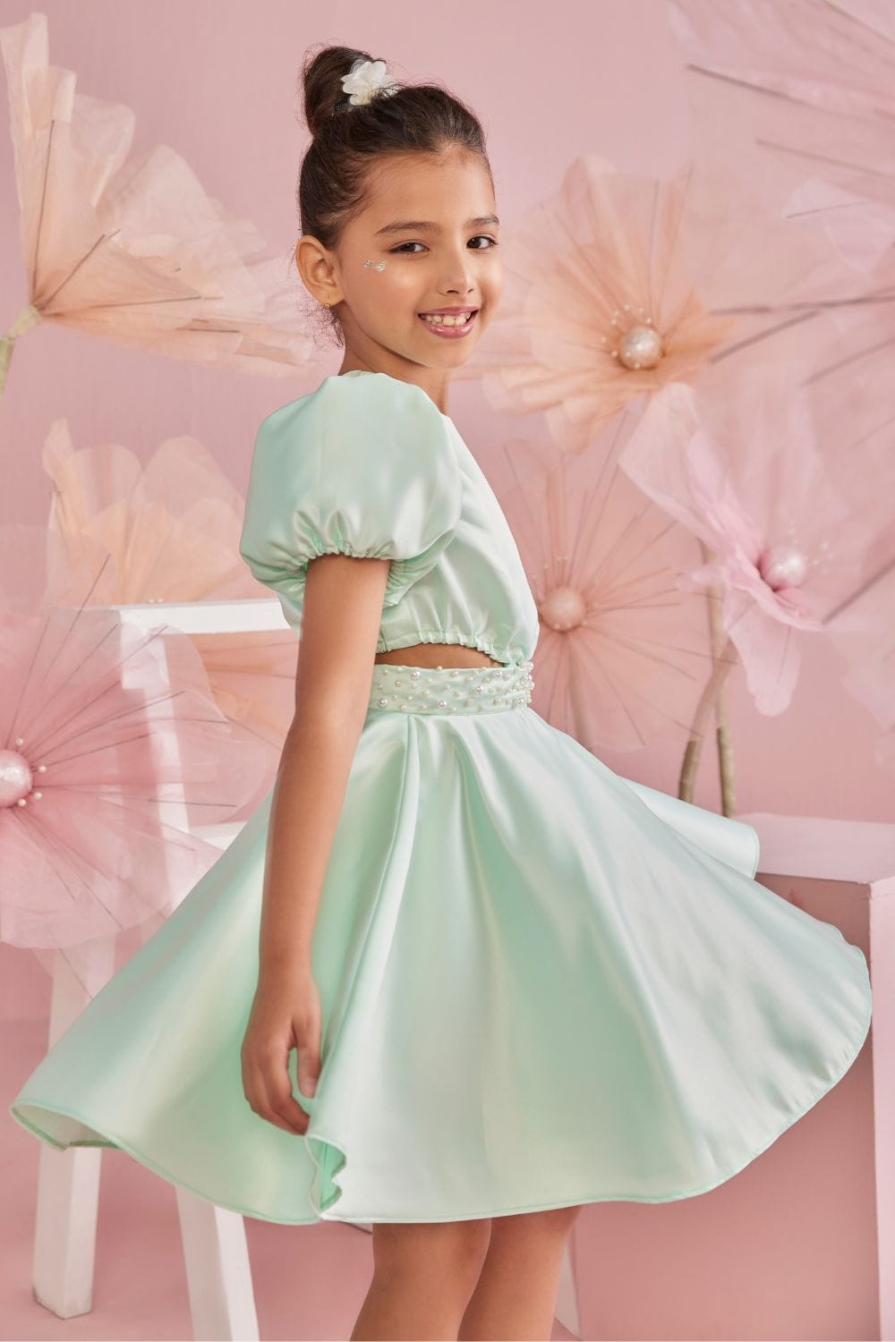 Mint Green Cut Out Dress – Green Designer Dress for Girls | PNK – Isha Arora India