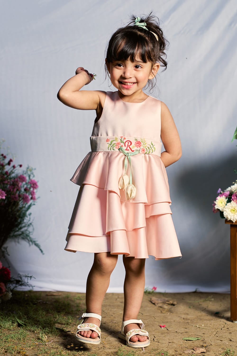 My Name Alphabet on Belt Dress – Blue Designer Dress for Girls | PNK – Isha Arora India