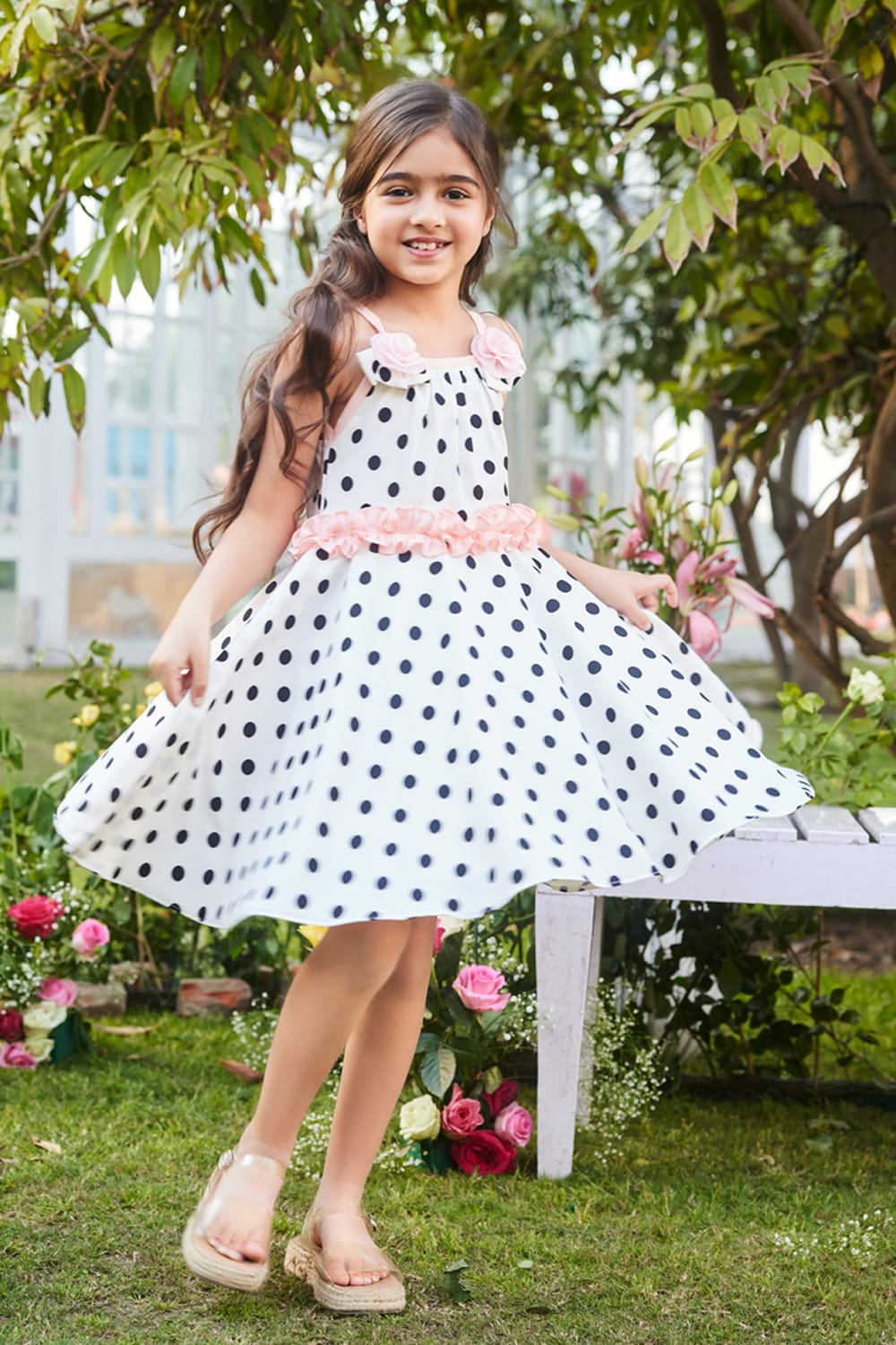 Peach Cupcake Dress – White Designer Dress for Girls | PNK – Isha Arora India
