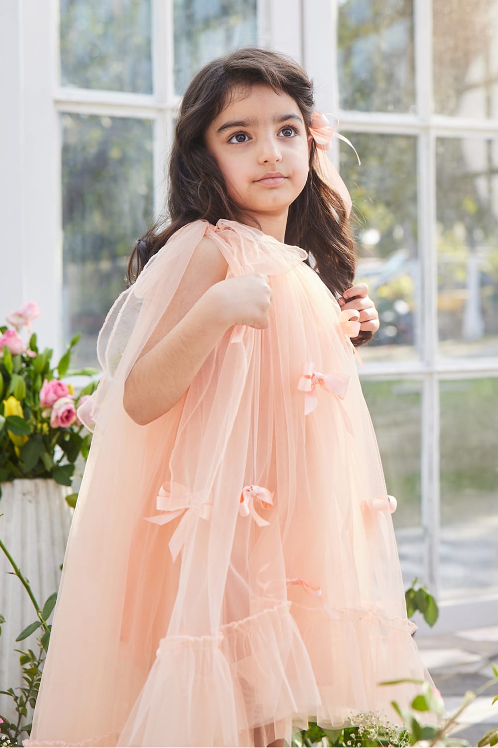 Peach Dew Drops Dress – Peach Designer Dress for Girls | PNK – Isha Arora India
