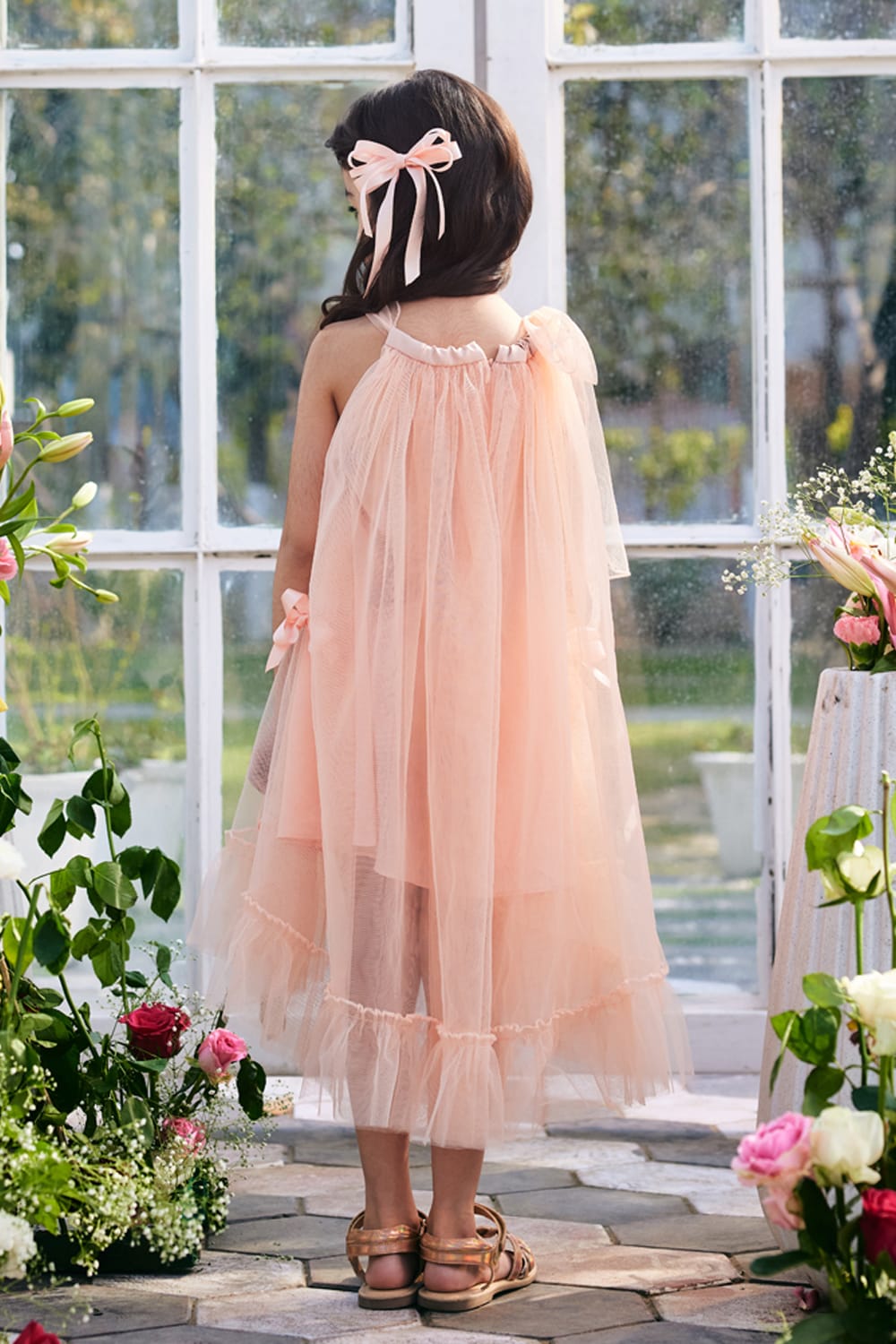 Peach Dew Drops Dress – Peach Designer Dress for Girls | PNK – Isha Arora India