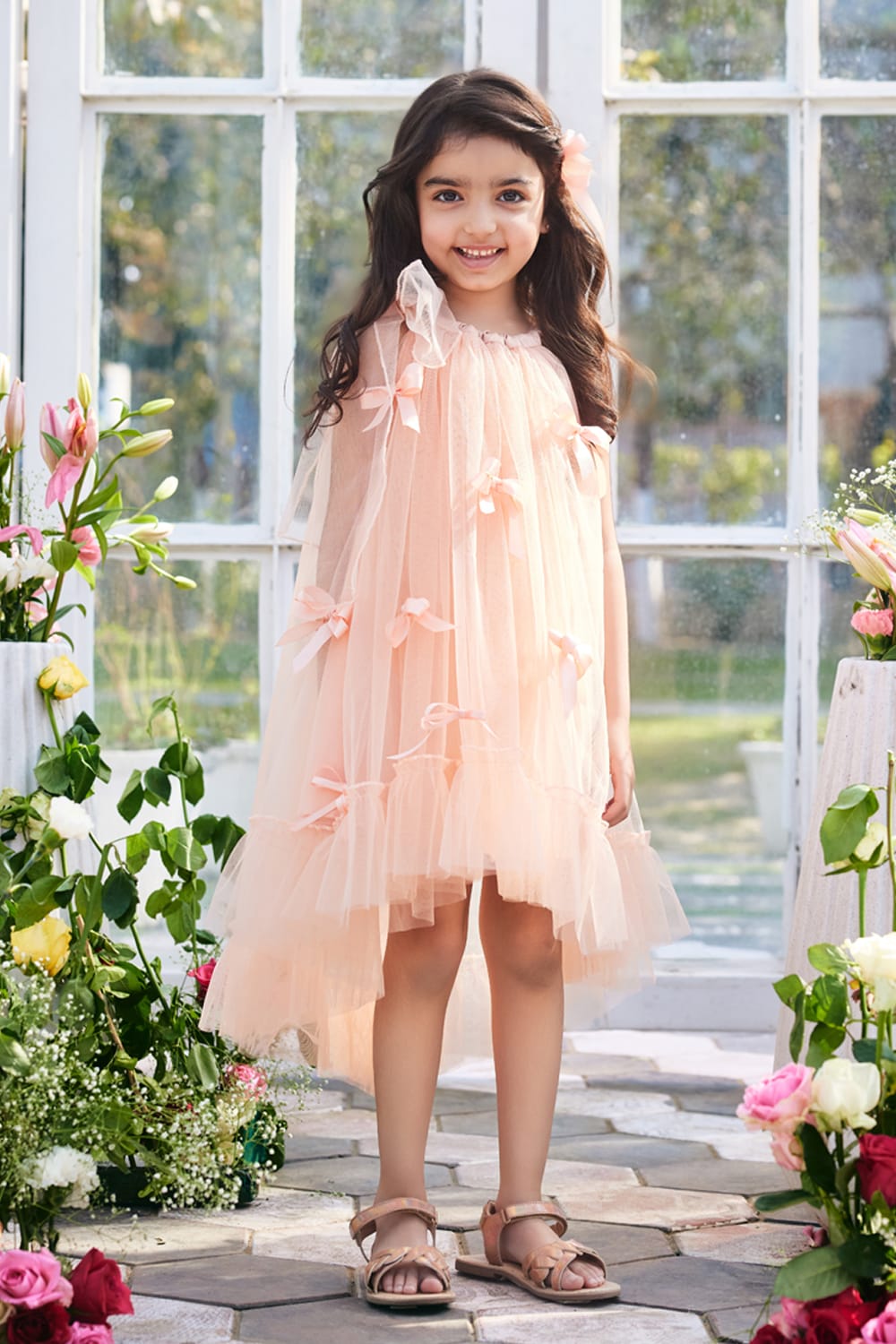 Peach Dew Drops Dress – Peach Designer Dress for Girls | PNK – Isha Arora India