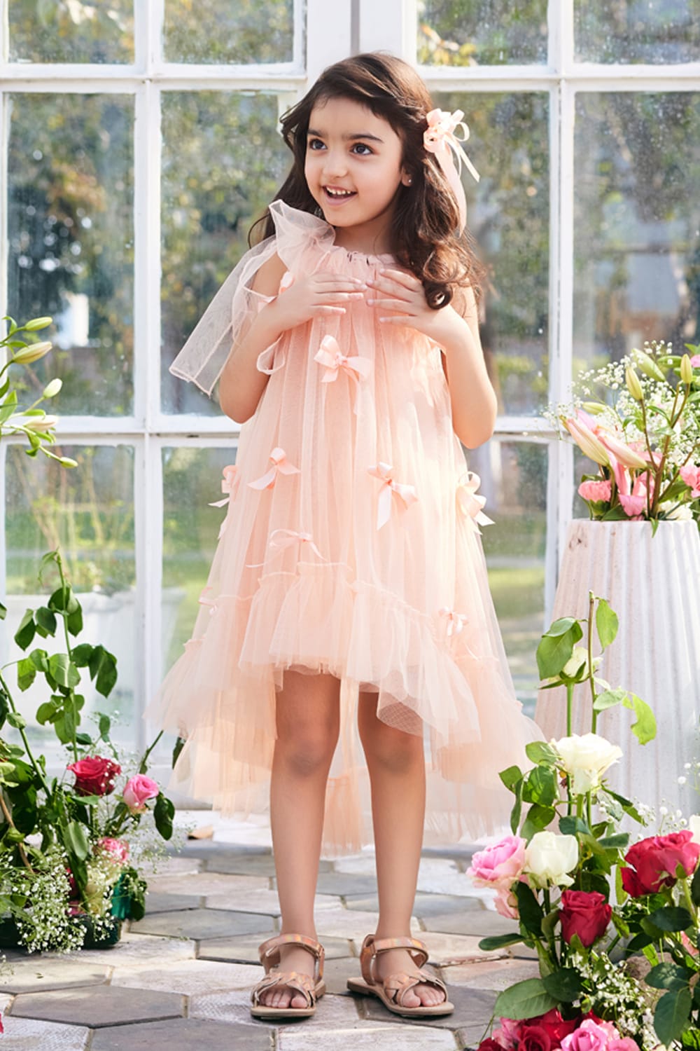 Peach Dew Drops Dress – Peach Designer Dress for Girls | PNK – Isha Arora India