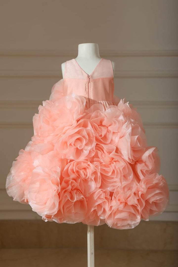 Peach Flower Bloom Dress – Peach Designer Dress for Girls | PNK – Isha Arora India