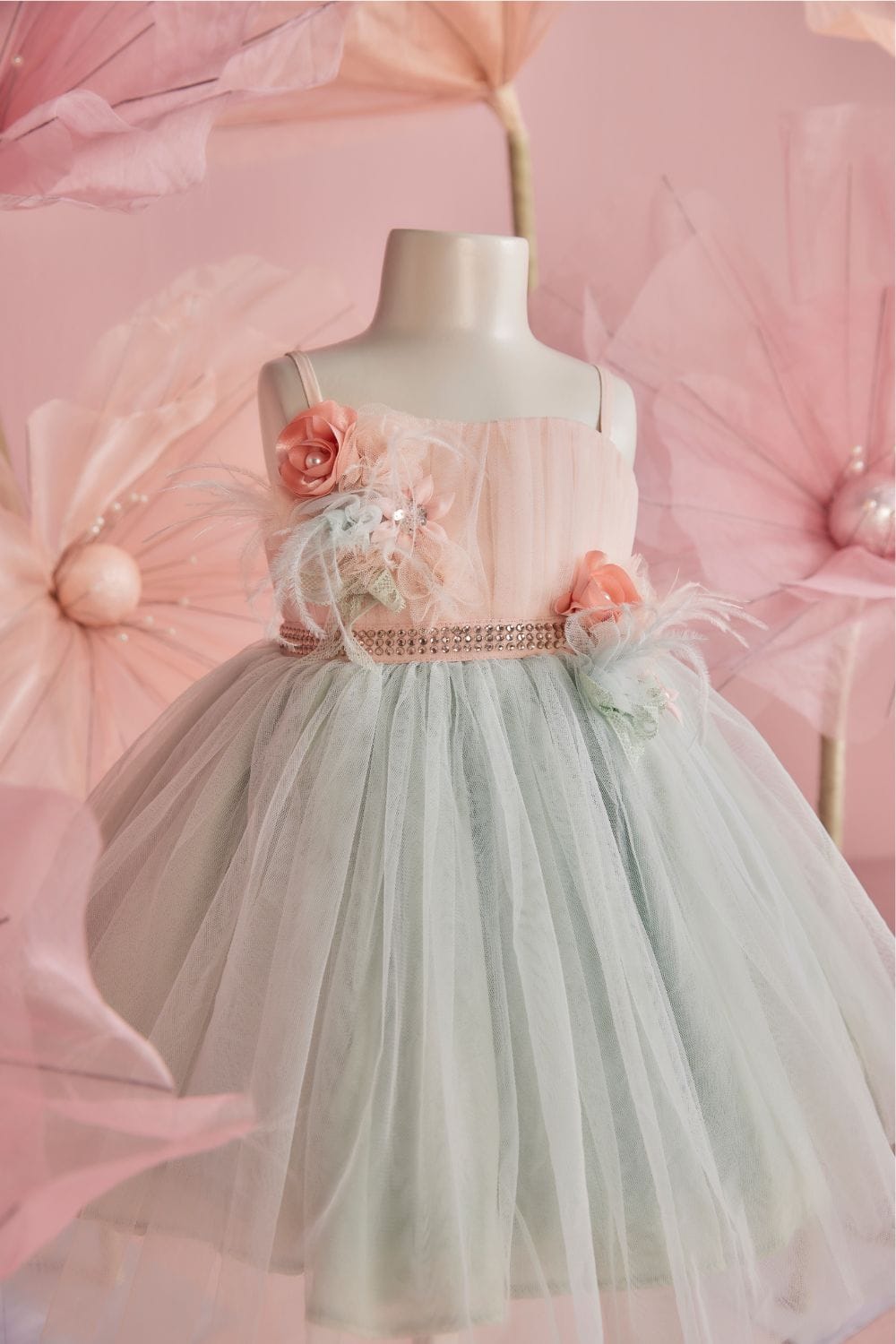 Peach & Soft Aqua Dress – Peach Designer Dress for Girls | PNK – Isha Arora India