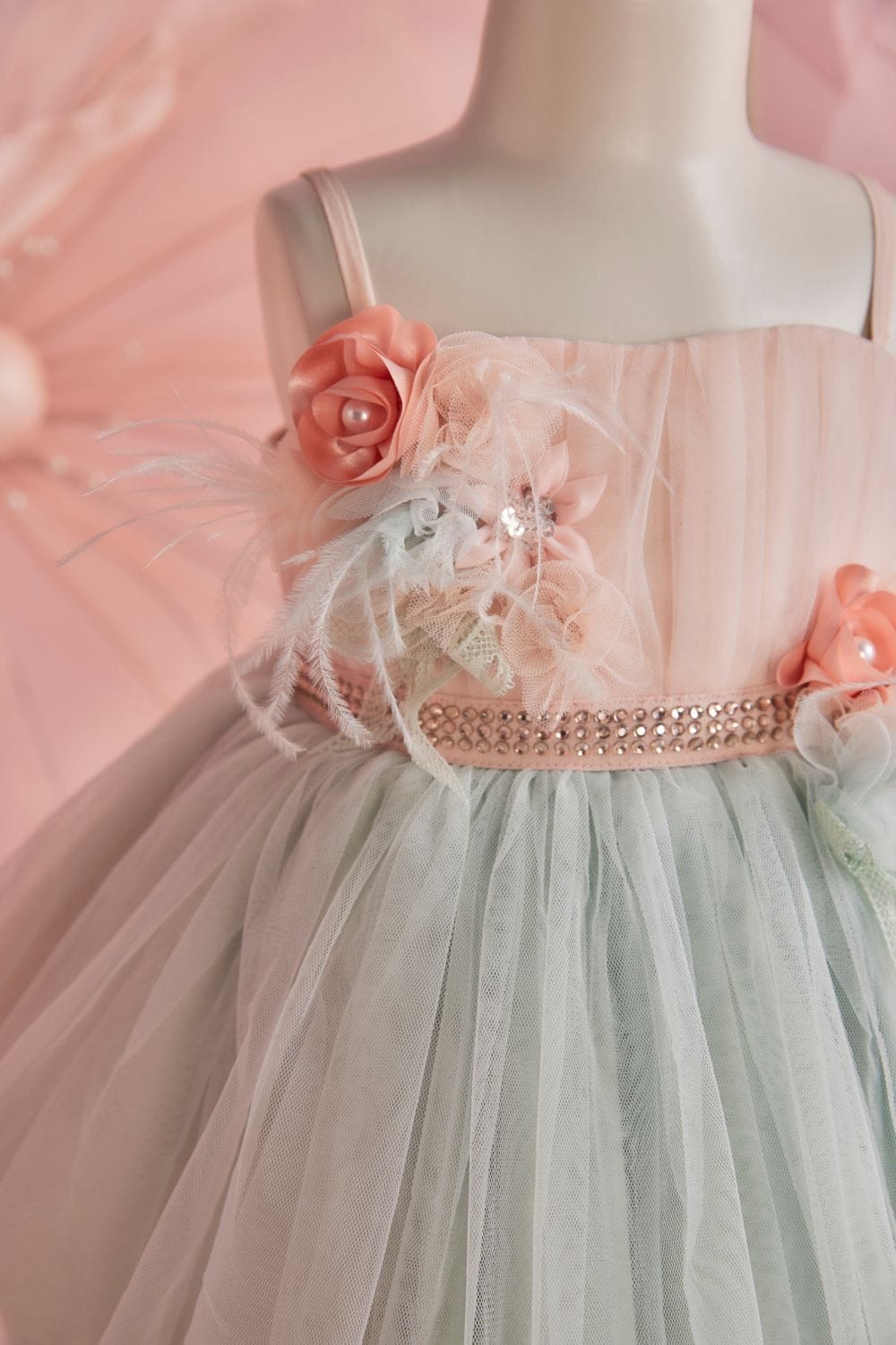 Peach & Soft Aqua Dress – Peach Designer Dress for Girls | PNK – Isha Arora India