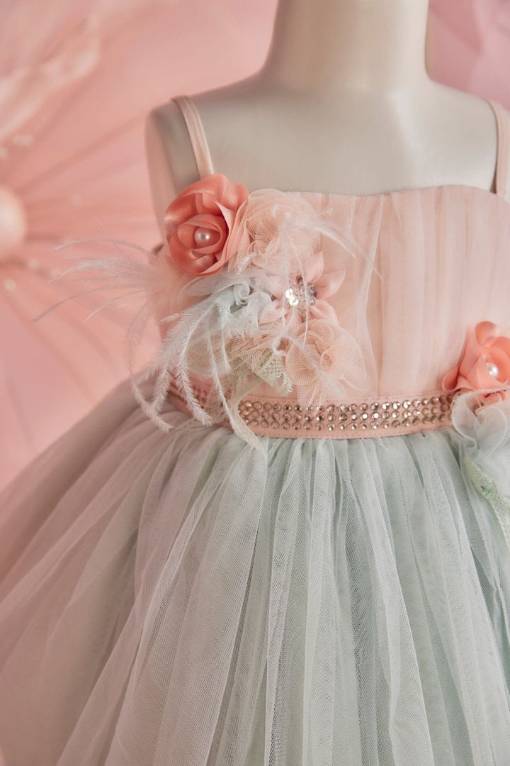 Peach & Soft Aqua Dress – Peach Designer Dress for Girls | PNK – Isha Arora India