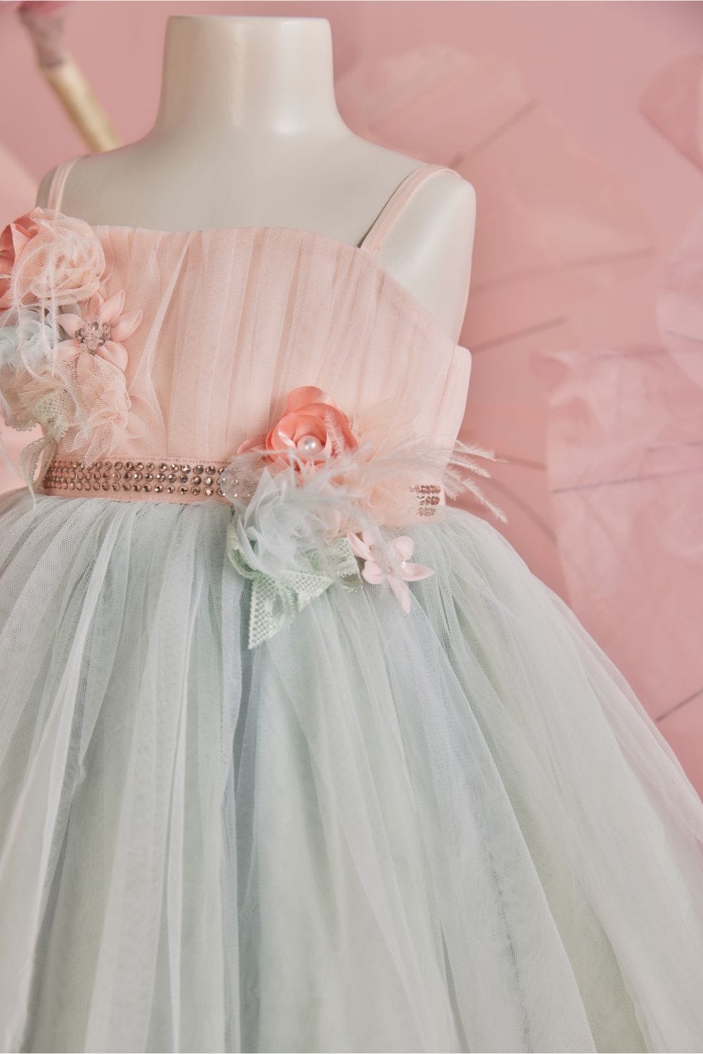 Peach & Soft Aqua Dress – Peach Designer Dress for Girls | PNK – Isha Arora India