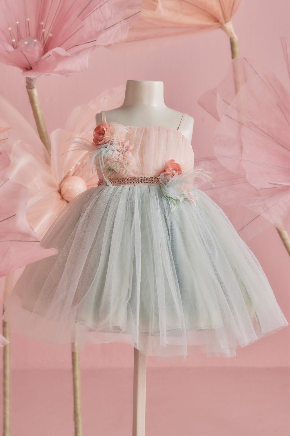 Peach & Soft Aqua Dress – Peach Designer Dress for Girls | PNK – Isha Arora India