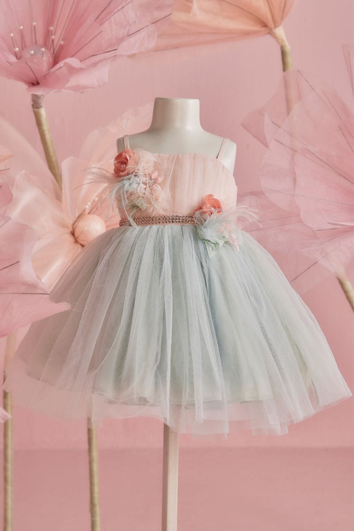 Peach & Soft Aqua Dress – Peach Designer Dress for Girls | PNK – Isha Arora India