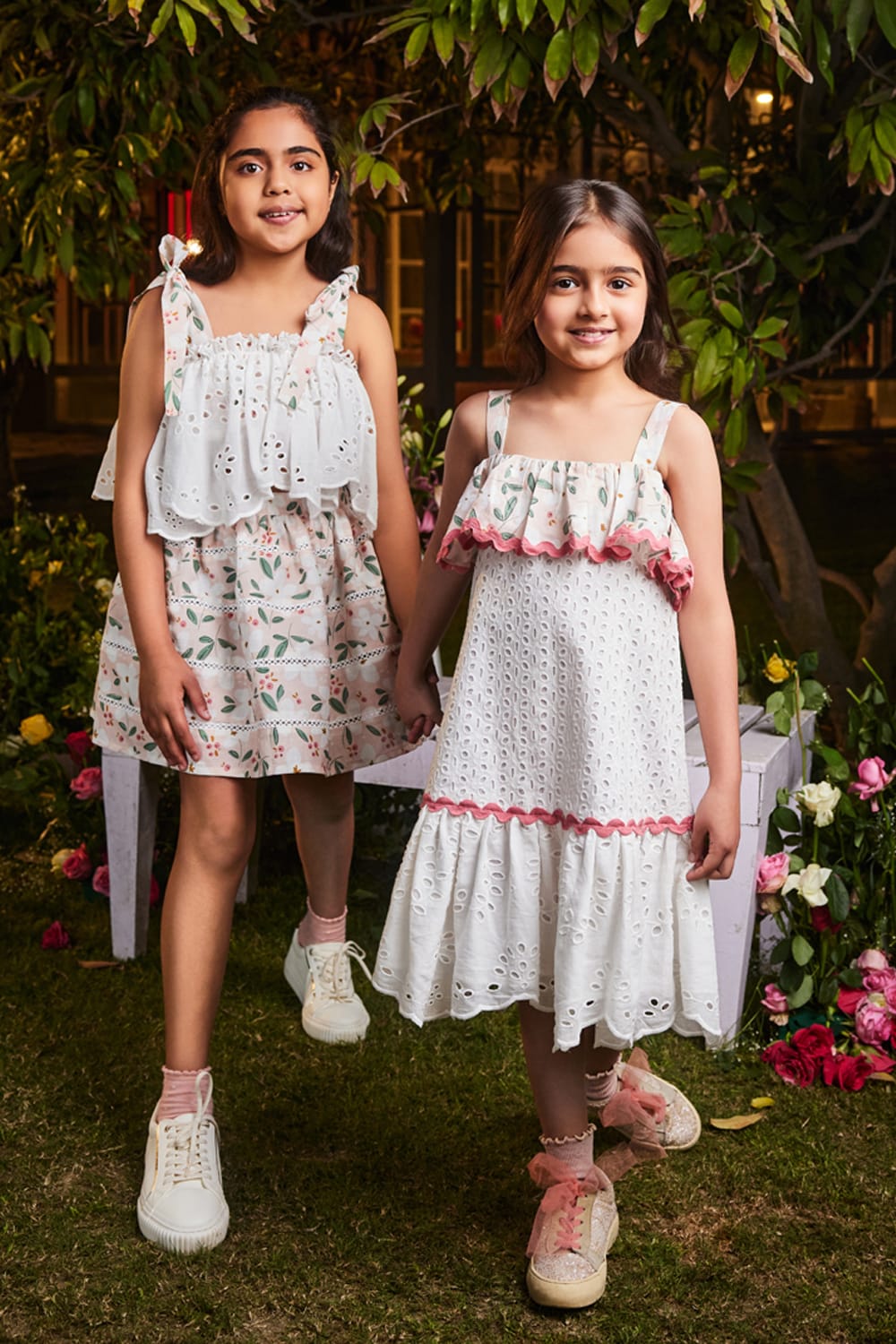 Peach Tea-Party Dress – White Designer Dress for Girls | PNK – Isha Arora India