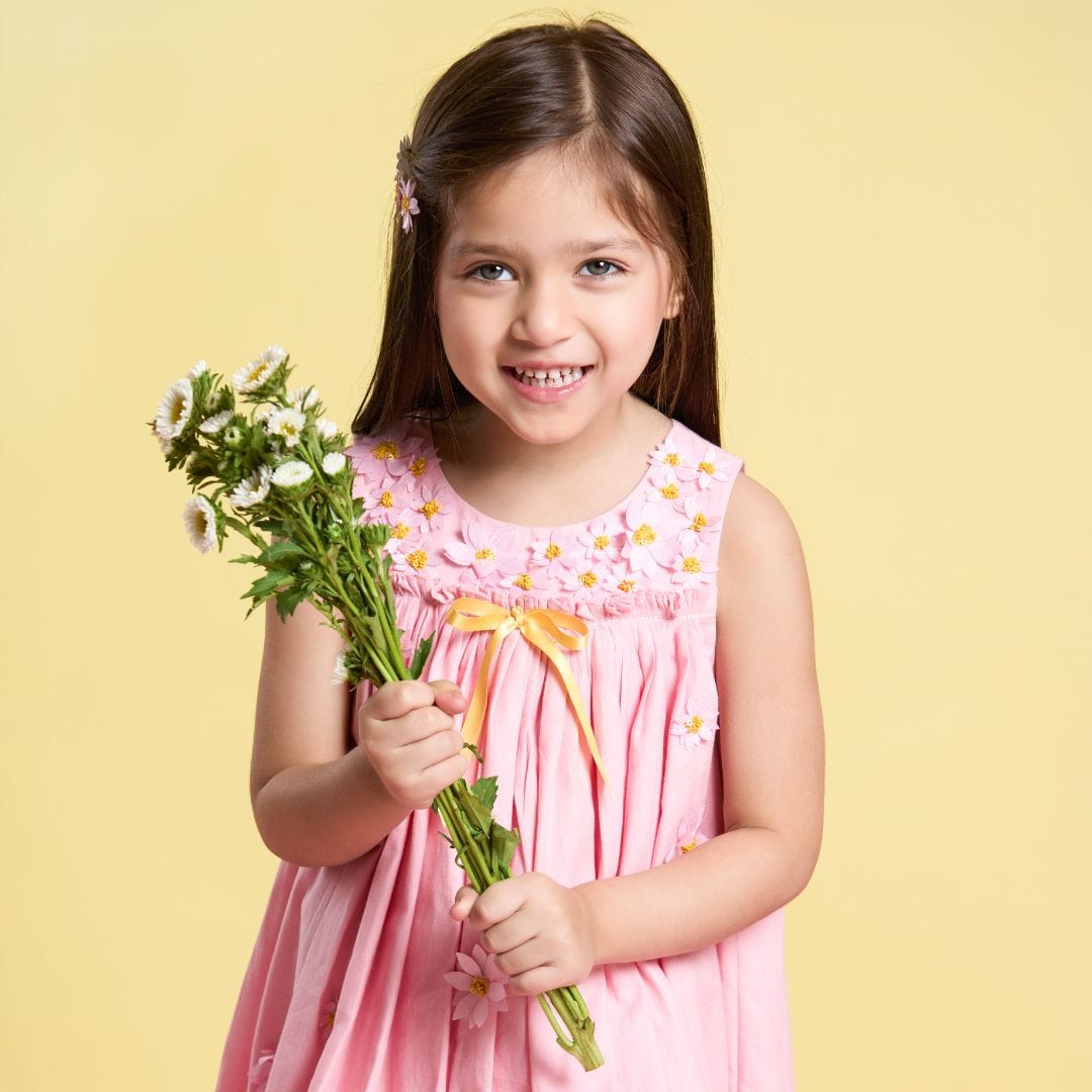 Pink Daisy Blossoms Balloon Dress – Pink Designer Dress for Girls | PNK – Isha Arora India