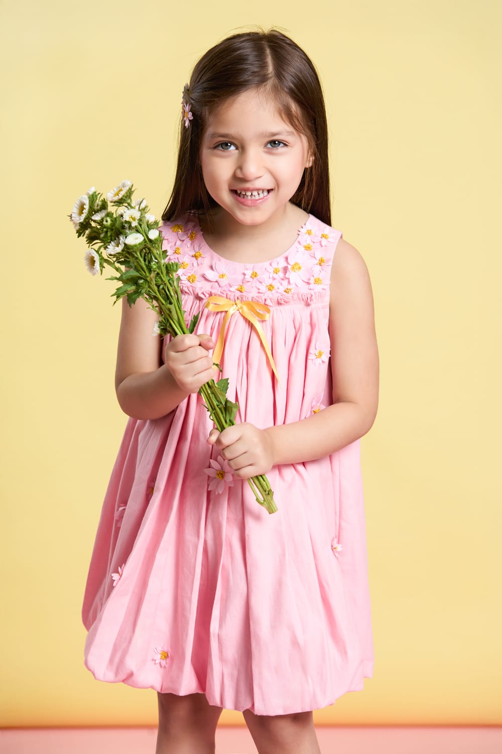 Pink Daisy Blossoms Balloon Dress – Pink Designer Dress for Girls | PNK – Isha Arora India