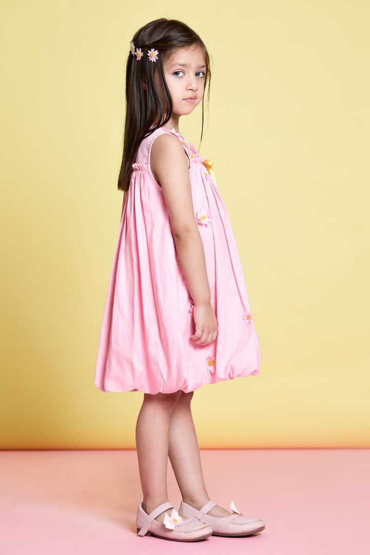 Pink Daisy Blossoms Balloon Dress – Pink Designer Dress for Girls | PNK – Isha Arora India