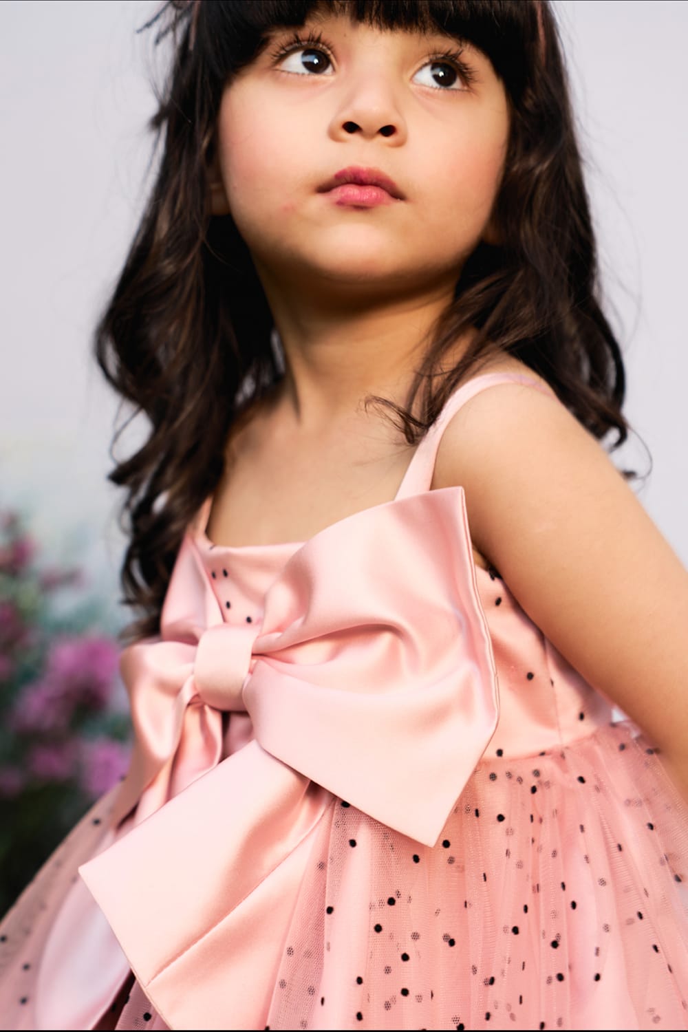 Pink Polka & Big Bow Dress – Pink Designer Dress for Girls | PNK – Isha Arora India