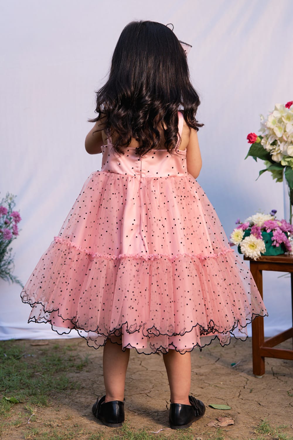 Pink Polka & Big Bow Dress – Pink Designer Dress for Girls | PNK – Isha Arora India