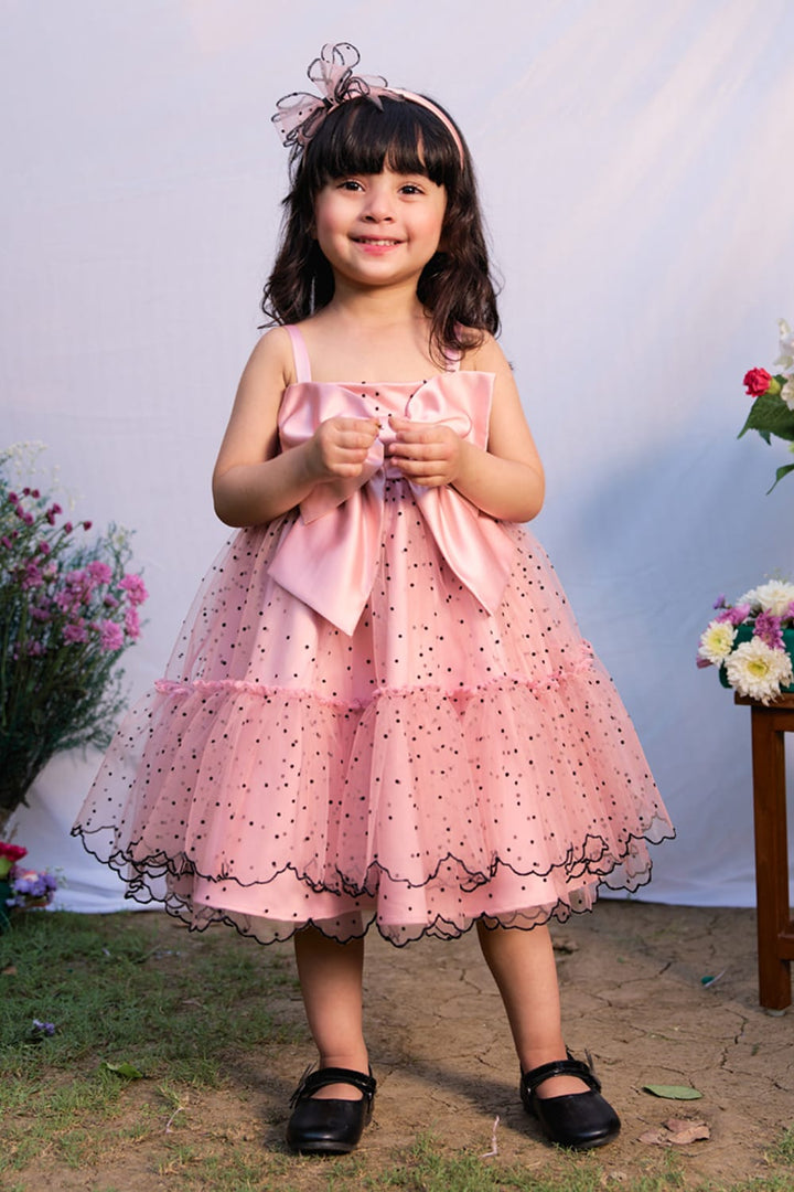 Pink Polka & Big Bow Dress – Pink Designer Dress for Girls | PNK – Isha Arora India