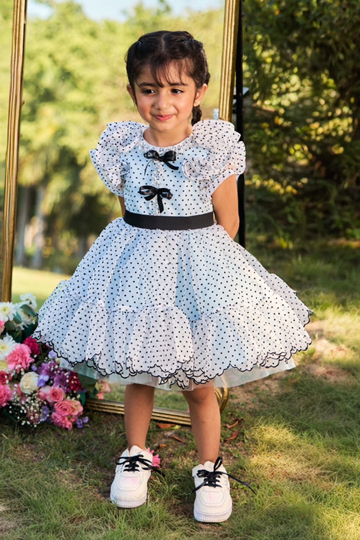 Powder Blue Dress With Polka Dots & Bows – Blue Designer Dress for Girls | PNK – Isha Arora India
