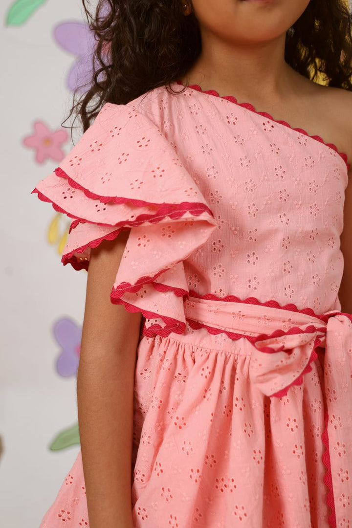 Rasberry Squeeze One Shoulder Summer Dress – Pink Designer Dress for Girls | PNK – Isha Arora India