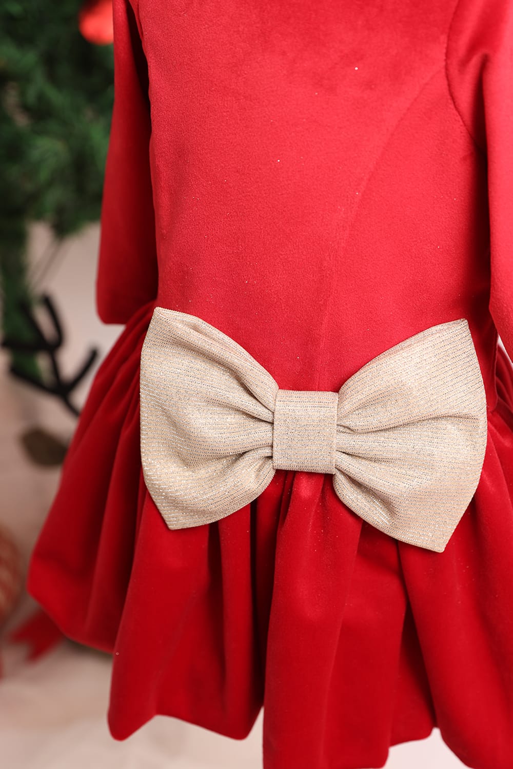 Red Velvet short Balloon Dress – Red Designer Dress for Girls | PNK – Isha Arora India