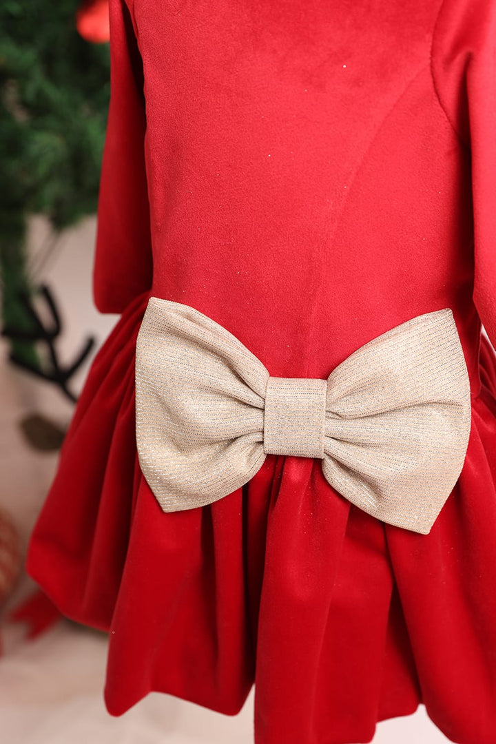 Red Velvet short Balloon Dress – Red Designer Dress for Girls | PNK – Isha Arora India
