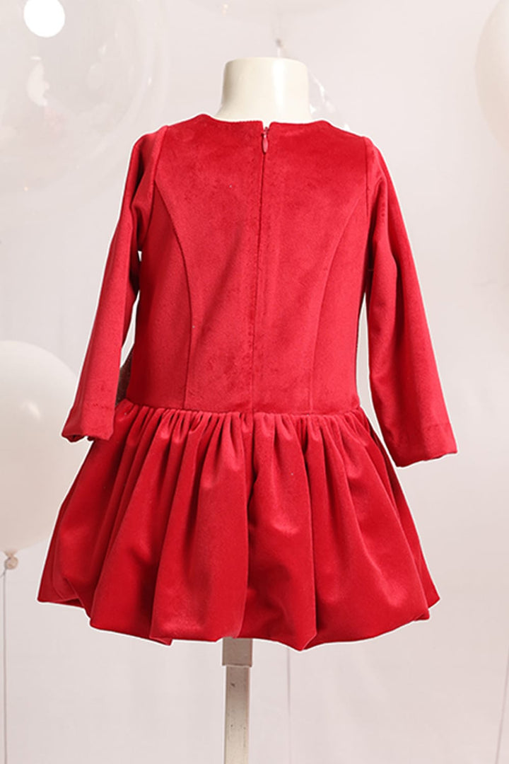 Red Velvet short Balloon Dress – Red Designer Dress for Girls | PNK – Isha Arora India