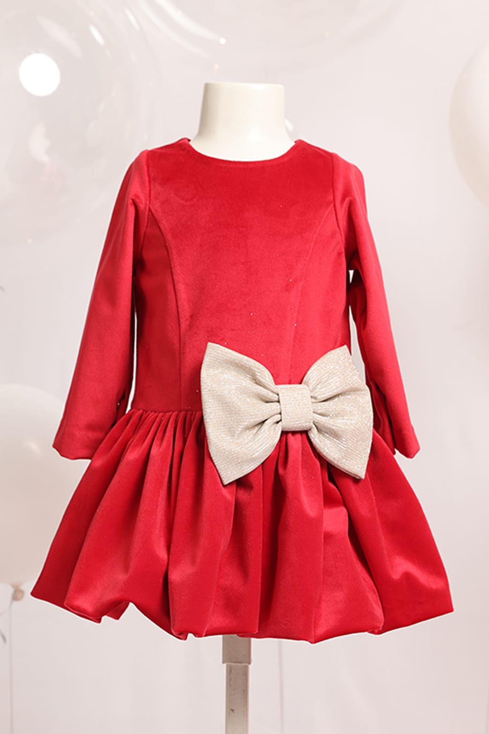 Red Velvet short Balloon Dress – Red Designer Dress for Girls | PNK – Isha Arora India