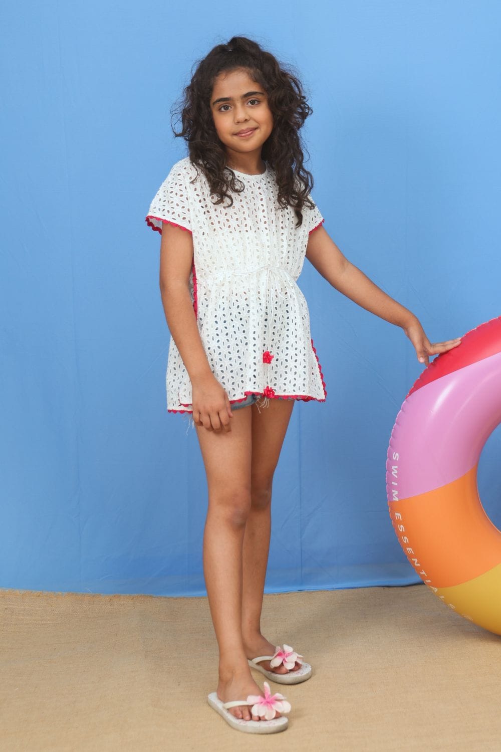 Schiffli Cover-Up Pink Lace – Pink Designer Dress for Girls | PNK – Isha Arora India