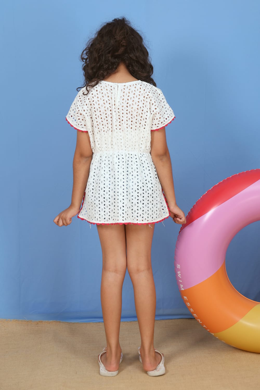 Schiffli Cover-Up Pink Lace – Pink Designer Dress for Girls | PNK – Isha Arora India