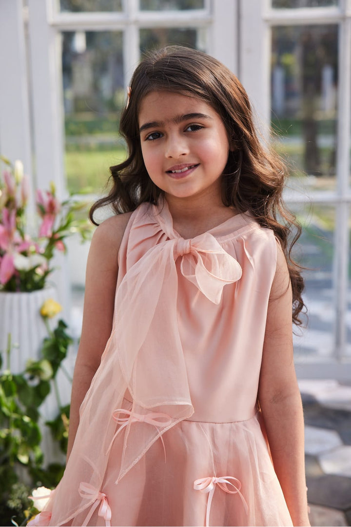 Snow Peach Dress – Peach Designer Dress for Girls | PNK – Isha Arora India