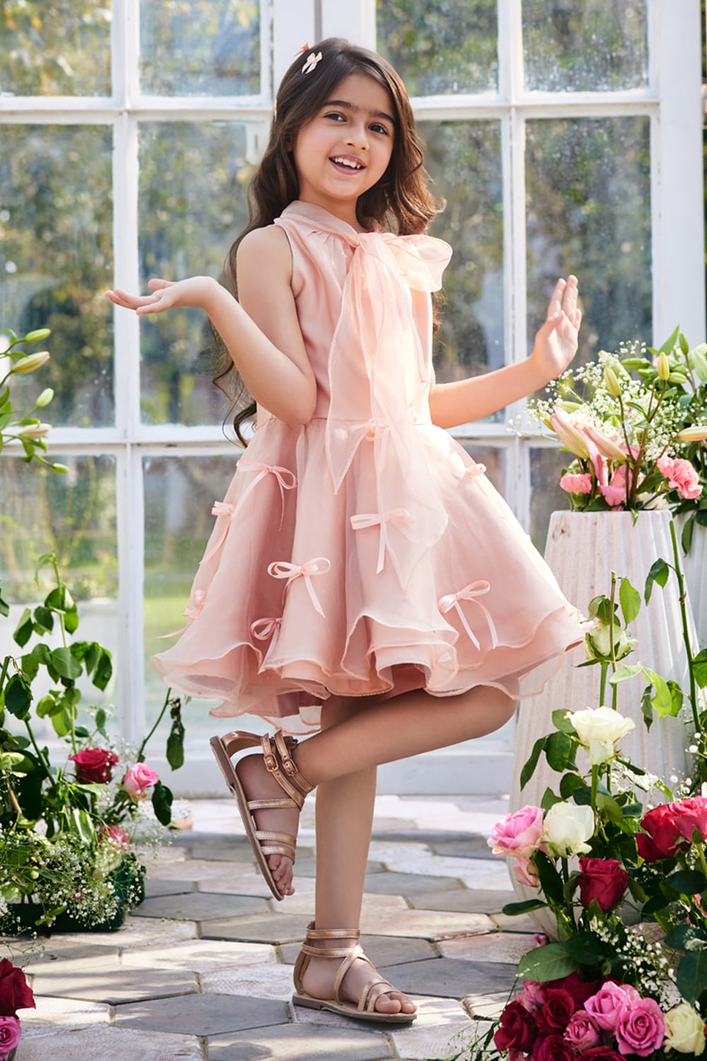 Snow Peach Dress – Peach Designer Dress for Girls | PNK – Isha Arora India