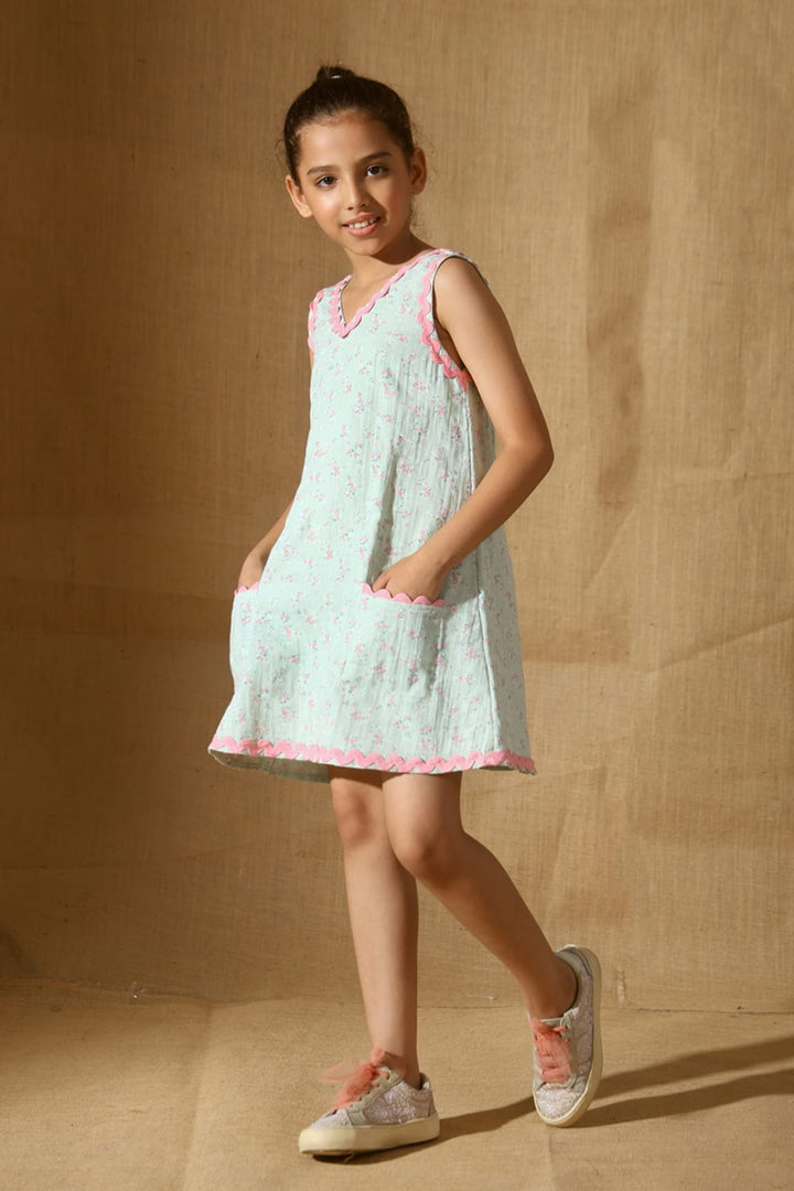 Soft Green Slip-On Summer Dress – Green Designer Dress for Girls | PNK – Isha Arora India