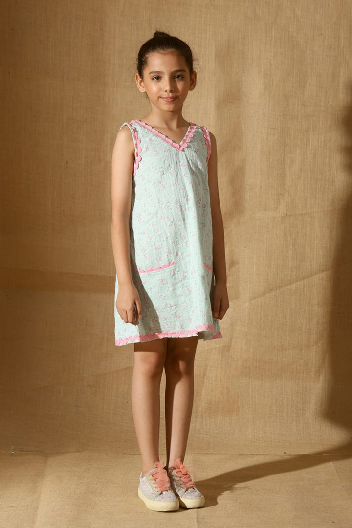 Soft Green Slip-On Summer Dress – Green Designer Dress for Girls | PNK – Isha Arora India
