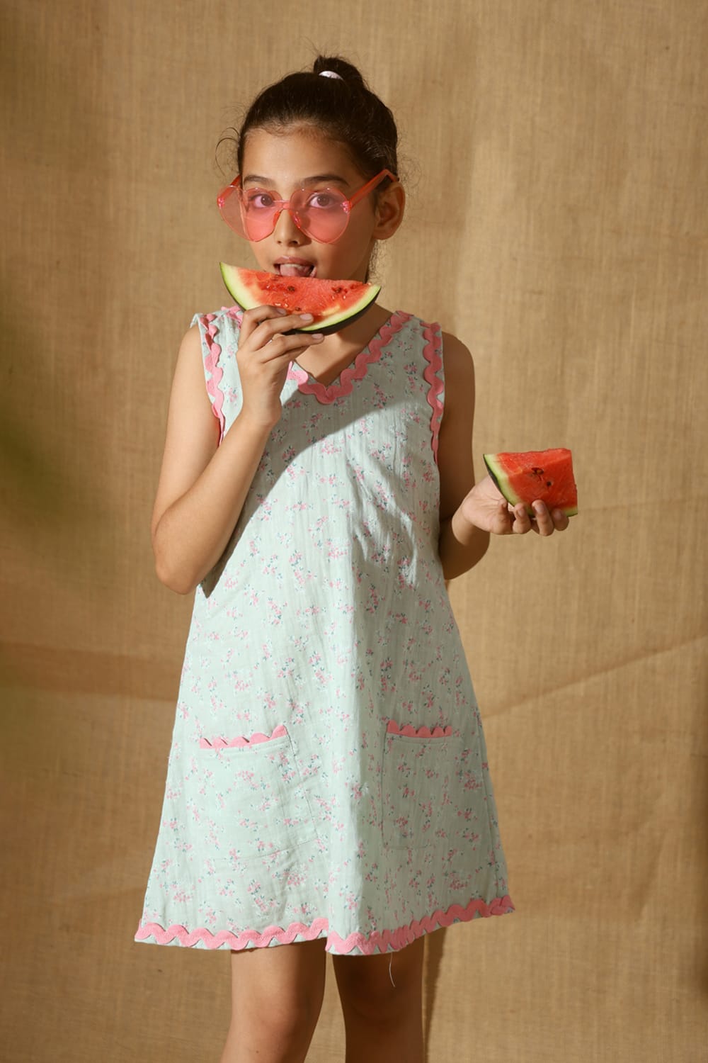 Soft Green Slip-On Summer Dress – Green Designer Dress for Girls | PNK – Isha Arora India