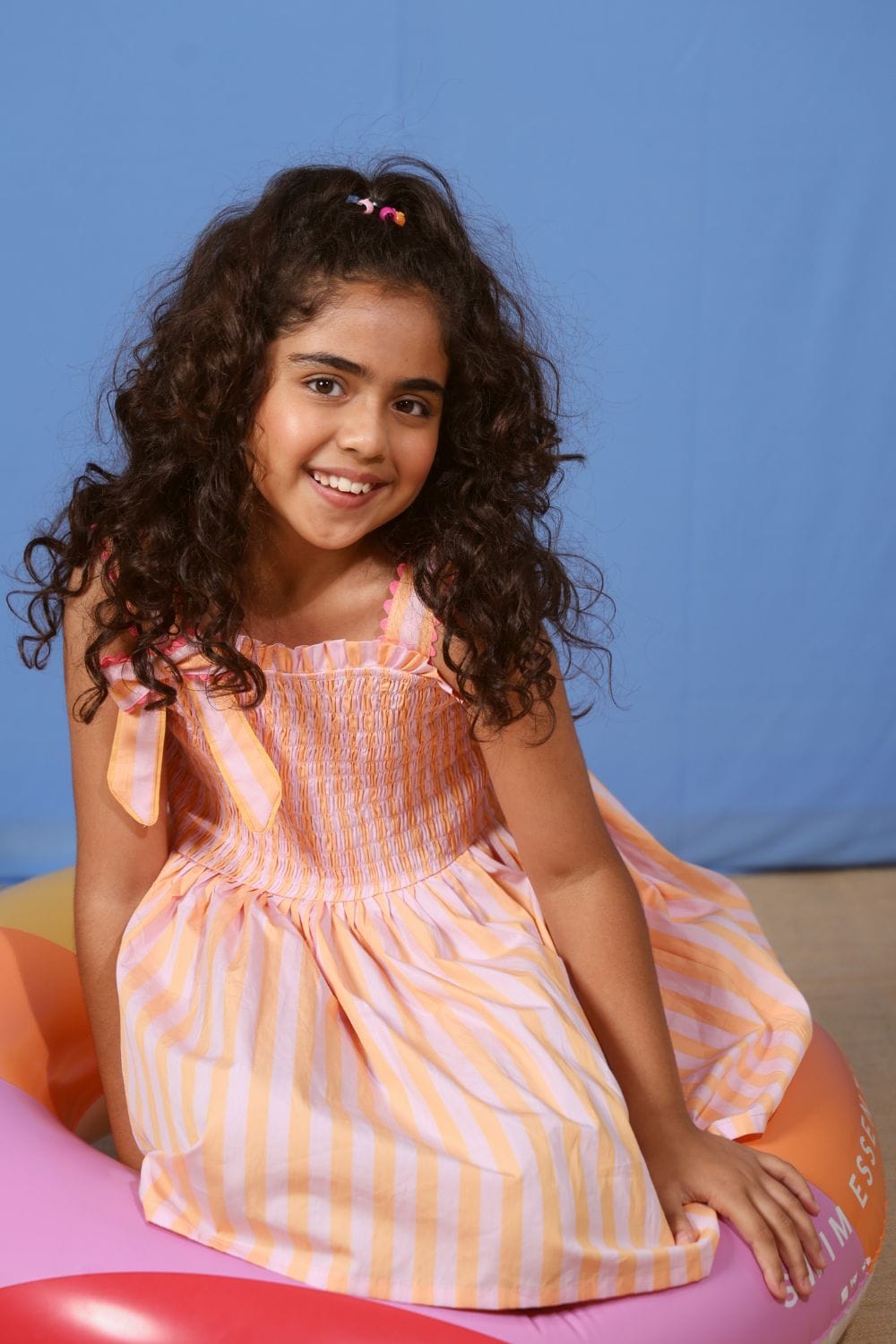 Stripe Me-Up Dress – Peach Designer Dress for Girls | PNK – Isha Arora India