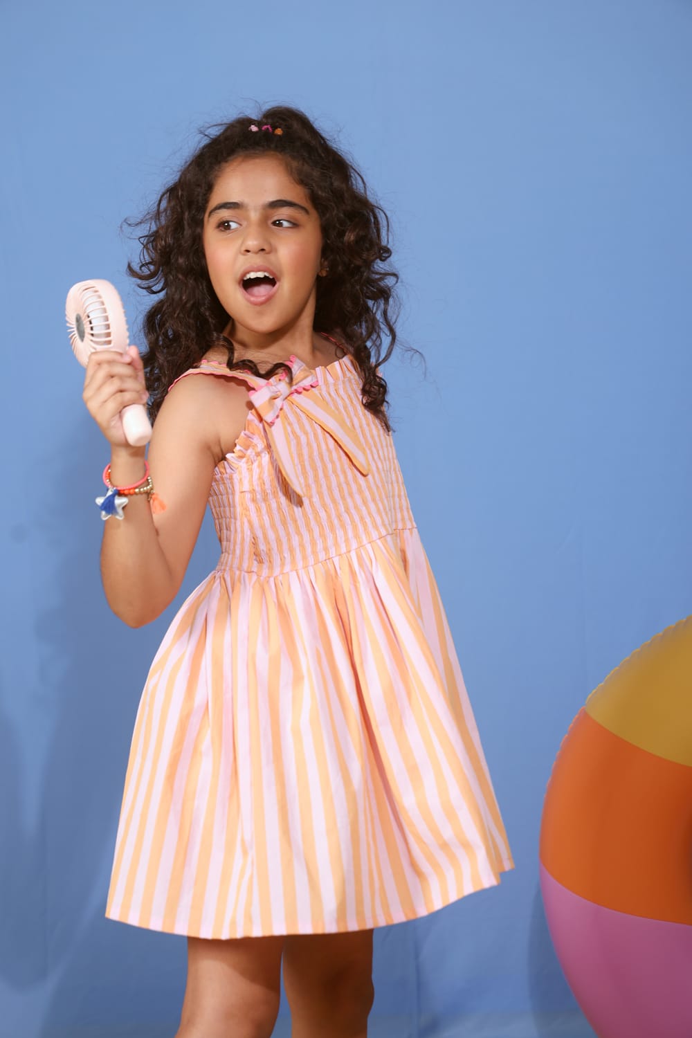 Stripe Me-Up Dress – Peach Designer Dress for Girls | PNK – Isha Arora India