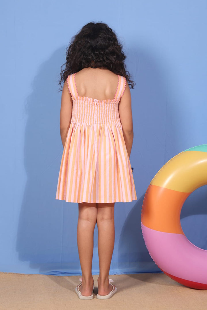 Stripe Me-Up Dress – Peach Designer Dress for Girls | PNK – Isha Arora India