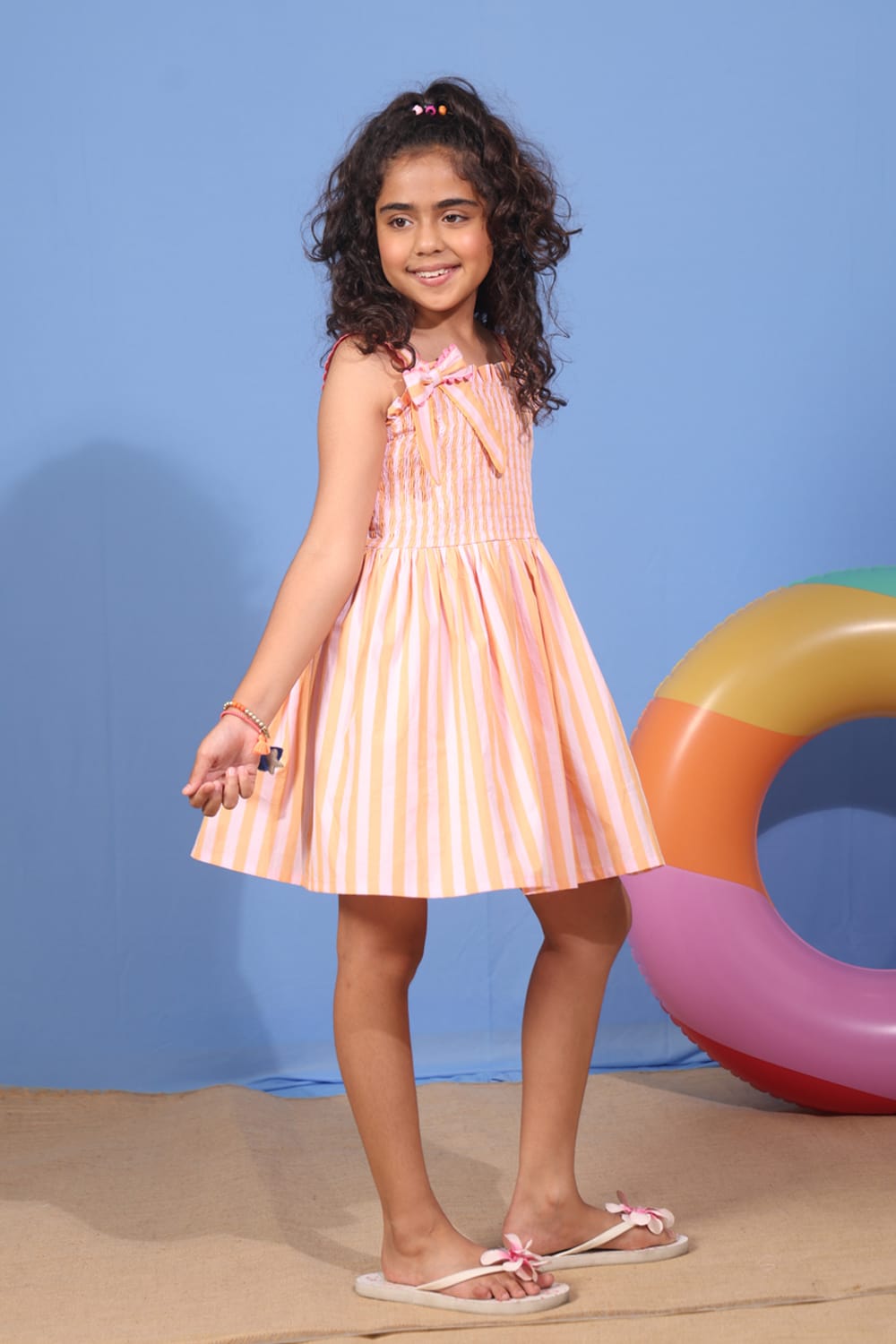 Stripe Me-Up Dress – Peach Designer Dress for Girls | PNK – Isha Arora India