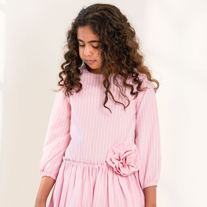 Sugar Stripe Long Sleeve Everyday Dress – Pink Designer Dress for Girls | PNK – Isha Arora India