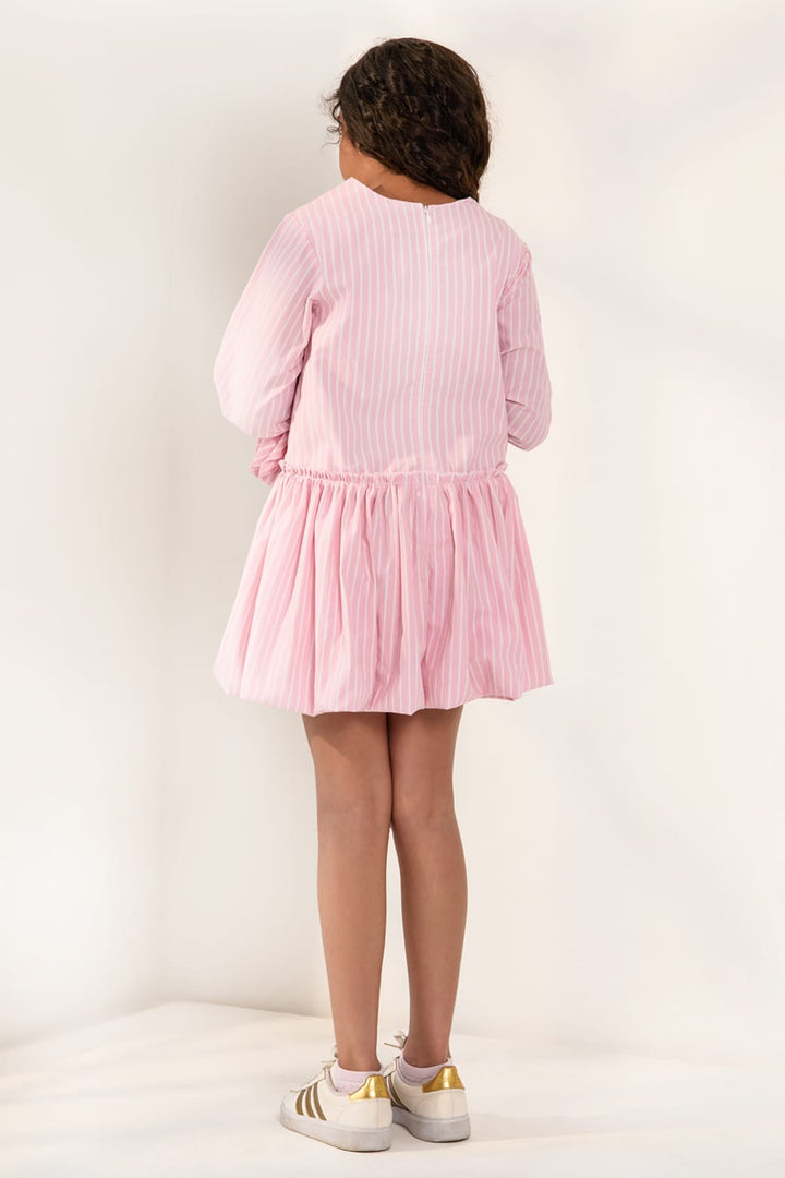 Sugar Stripe Long Sleeve Everyday Dress – Pink Designer Dress for Girls | PNK – Isha Arora India