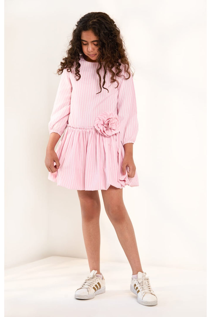 Sugar Stripe Long Sleeve Everyday Dress – Pink Designer Dress for Girls | PNK – Isha Arora India