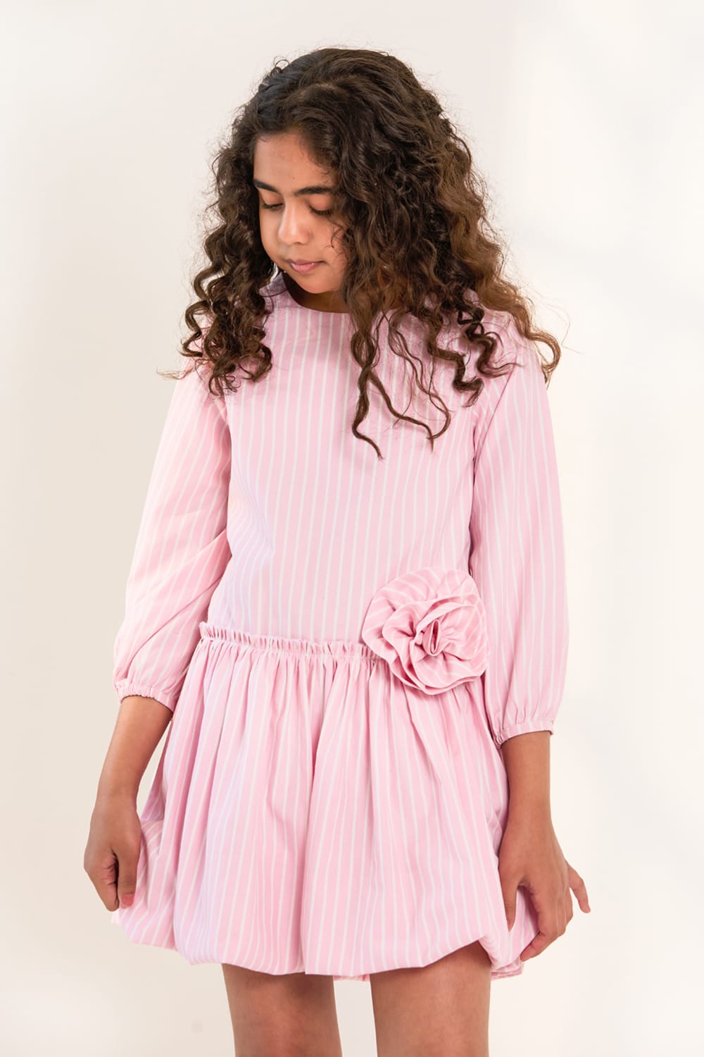 Sugar Stripe Long Sleeve Everyday Dress – Pink Designer Dress for Girls | PNK – Isha Arora India