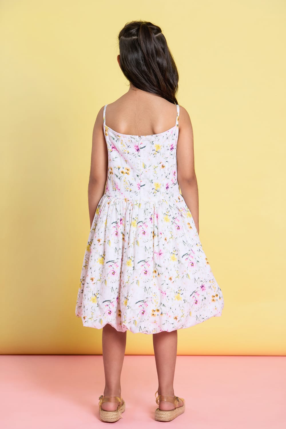The Blossom Breeze Balloon Linen Dress – White Designer Dress for Girls | PNK – Isha Arora India