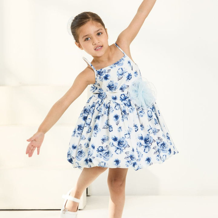 The Blue Rose Balloon Dress – Blue Designer Dress for Girls | PNK – Isha Arora India