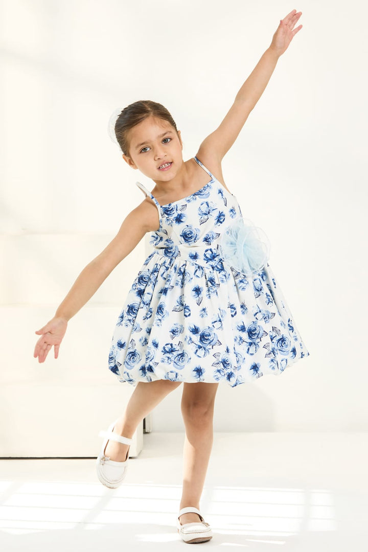 The Blue Rose Balloon Dress – Blue Designer Dress for Girls | PNK – Isha Arora India