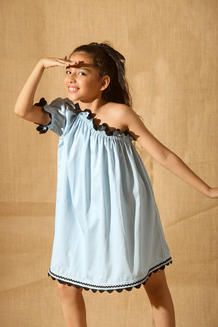The Blue Skies One Shoulder Dress – Blue Designer Dress for Girls | PNK – Isha Arora India