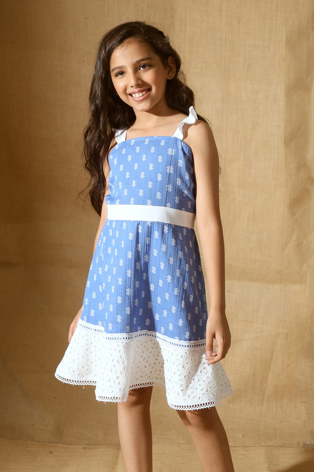 The Blue Waters' Ruffle Strap Dress – Blue Designer Dress for Girls | PNK – Isha Arora India