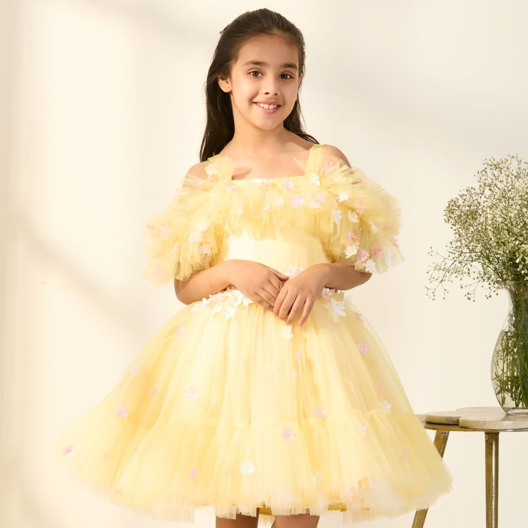 The Daisy Dreams Birthday Dress – Yellow Designer Dress for Girls | PNK – Isha Arora India