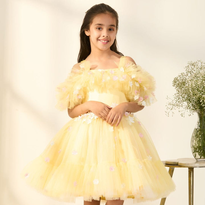The Daisy Dreams Birthday Dress – Yellow Designer Dress for Girls | PNK – Isha Arora India